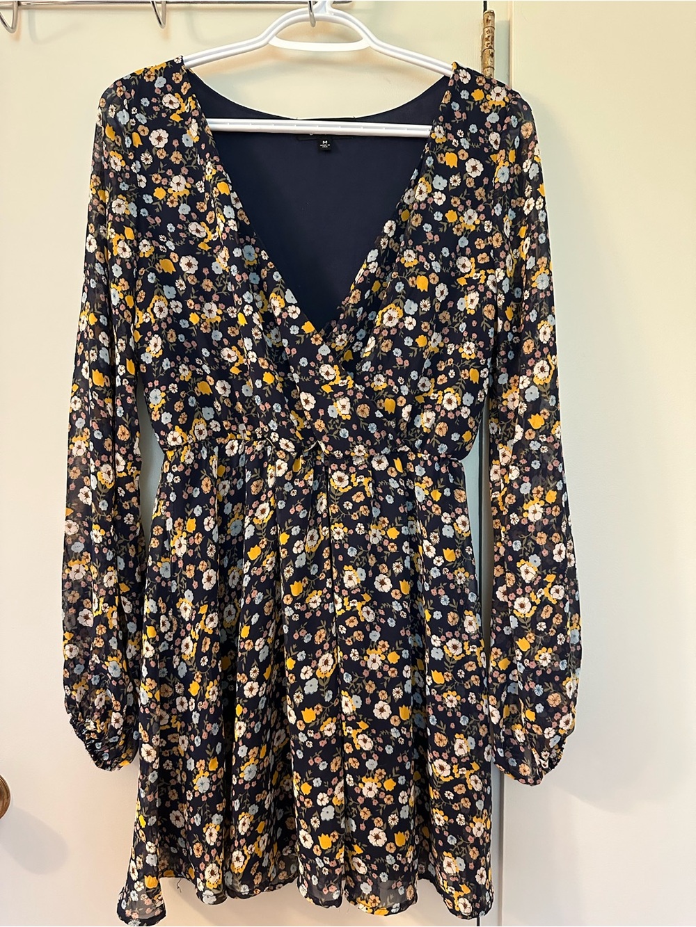 Lulu's Navy Floral Long Sleeve Dress
